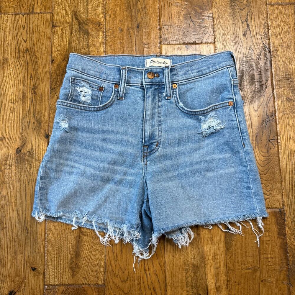 Madewell Mid Wash Blue Women Size 26 Cut Off Jean Raw Hem High Rise Denim Shorts